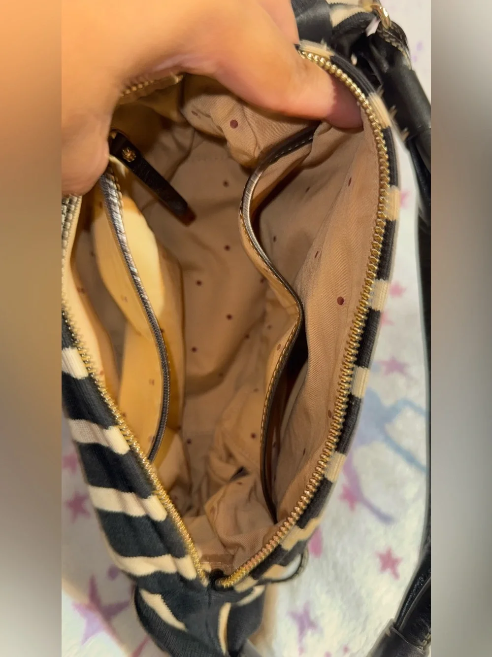 Kate Spade Vintage Black and Cream Striped Hobo Shoulder Bag